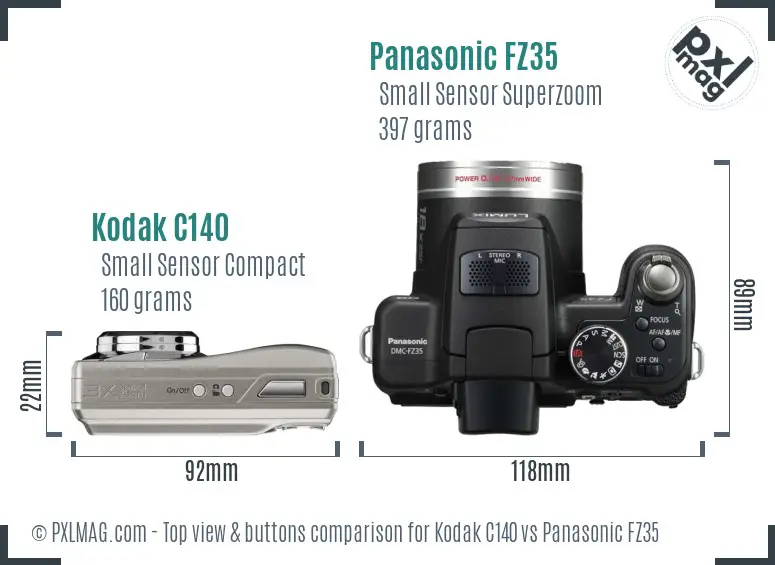 Kodak C140 vs Panasonic FZ35 top view buttons comparison