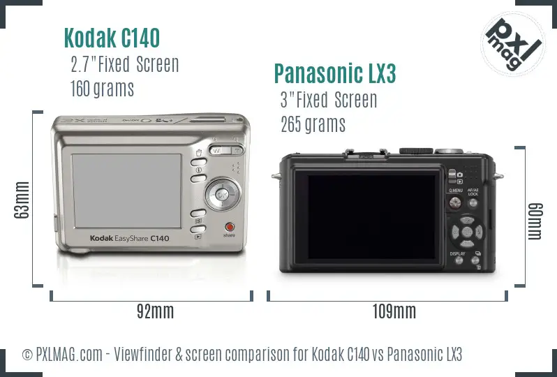 Kodak C140 vs Panasonic LX3 Screen and Viewfinder comparison