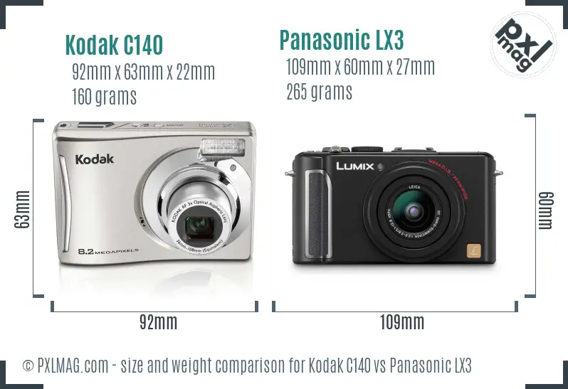 Kodak C140 vs Panasonic LX3 size comparison
