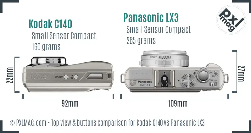 Kodak C140 vs Panasonic LX3 top view buttons comparison