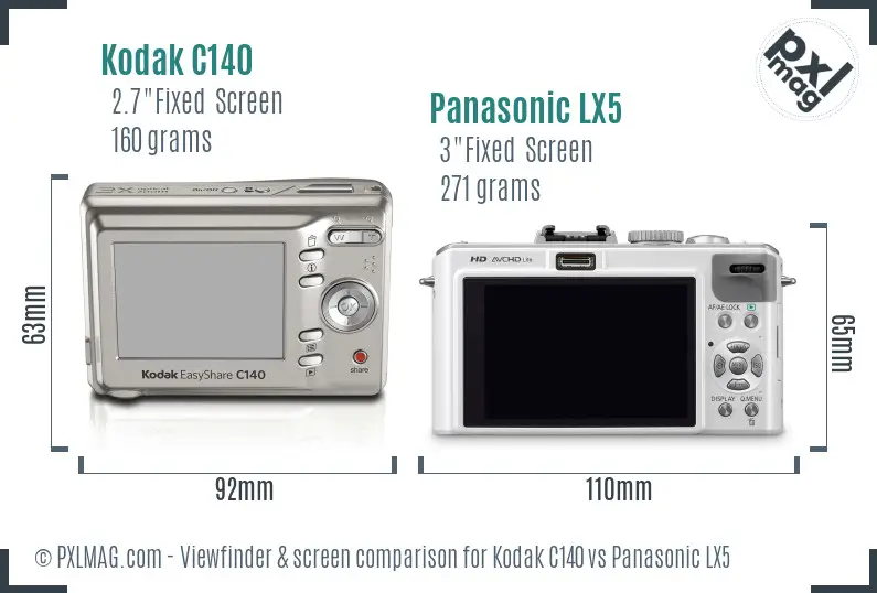Kodak C140 vs Panasonic LX5 Screen and Viewfinder comparison Kodak C140 vs Panasonic LX5 Screen and Viewfinder comparison