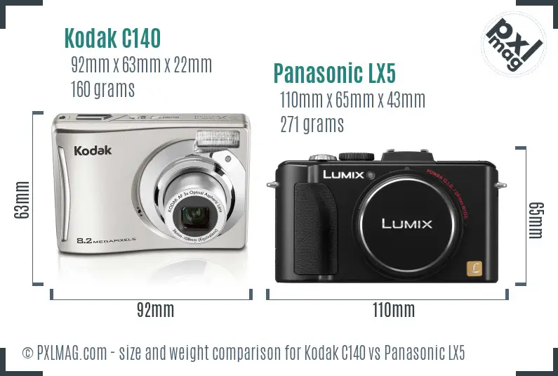 Kodak C140 vs Panasonic LX5 size comparison Kodak C140 vs Panasonic LX5 size comparison