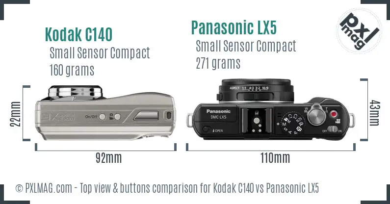 Kodak C140 vs Panasonic LX5 top view buttons comparison Kodak C140 vs Panasonic LX5 top view buttons comparison