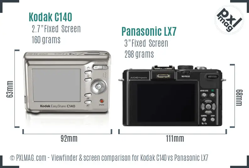 Kodak C140 vs Panasonic LX7 Screen and Viewfinder comparison