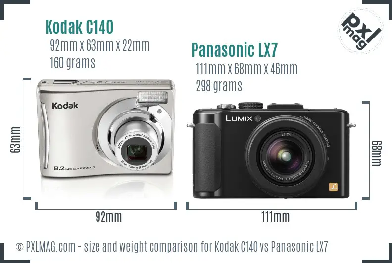 Kodak C140 vs Panasonic LX7 size comparison