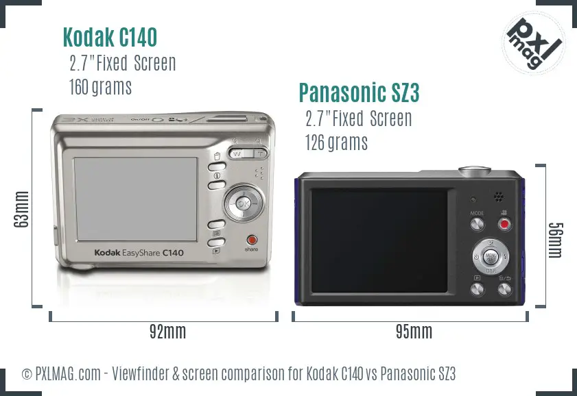 Kodak C140 vs Panasonic SZ3 Screen and Viewfinder comparison