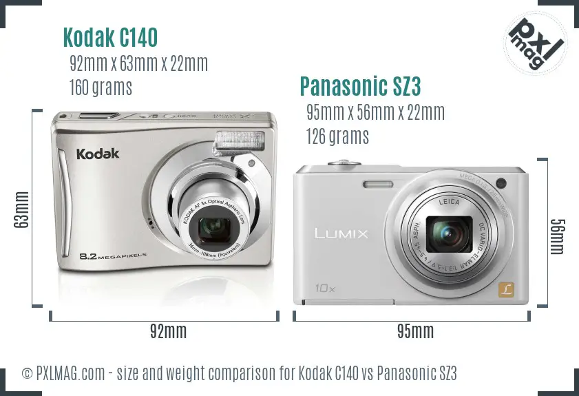 Kodak C140 vs Panasonic SZ3 size comparison Kodak C140 vs Panasonic SZ3 size comparison