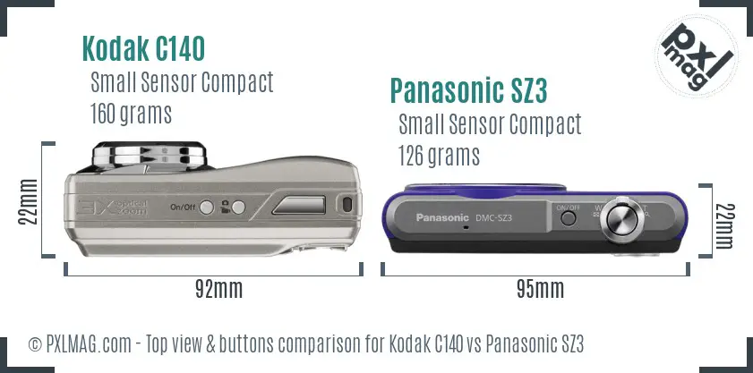 Kodak C140 vs Panasonic SZ3 top view buttons comparison