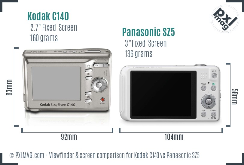 Kodak C140 vs Panasonic SZ5 Screen and Viewfinder comparison