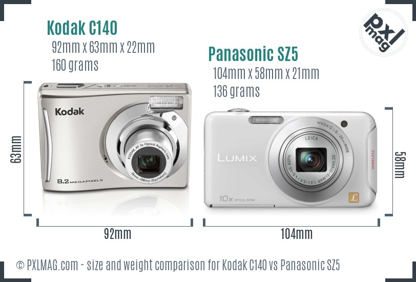 Kodak C140 vs Panasonic SZ5 size comparison Kodak C140 vs Panasonic SZ5 size comparison