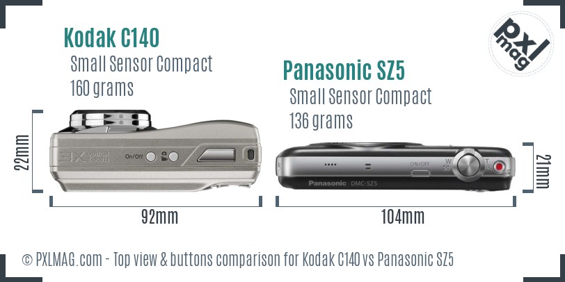 Kodak C140 vs Panasonic SZ5 top view buttons comparison