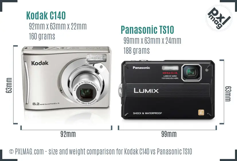 Kodak C140 vs Panasonic TS10 size comparison