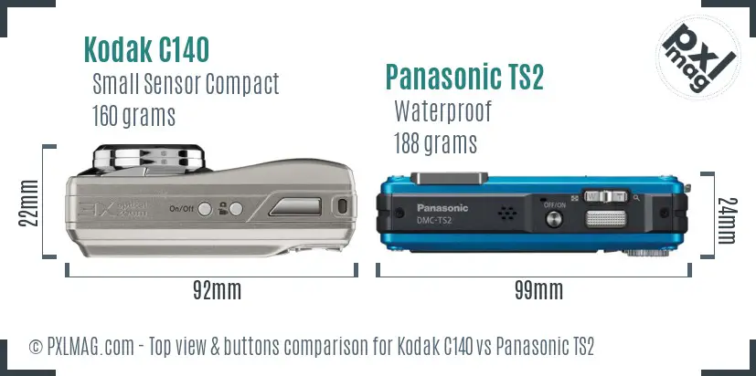 Kodak C140 vs Panasonic TS2 top view buttons comparison Kodak C140 vs Panasonic TS2 top view buttons comparison