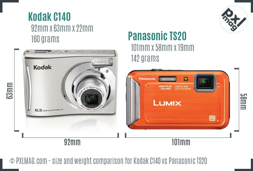 Kodak C140 vs Panasonic TS20 size comparison