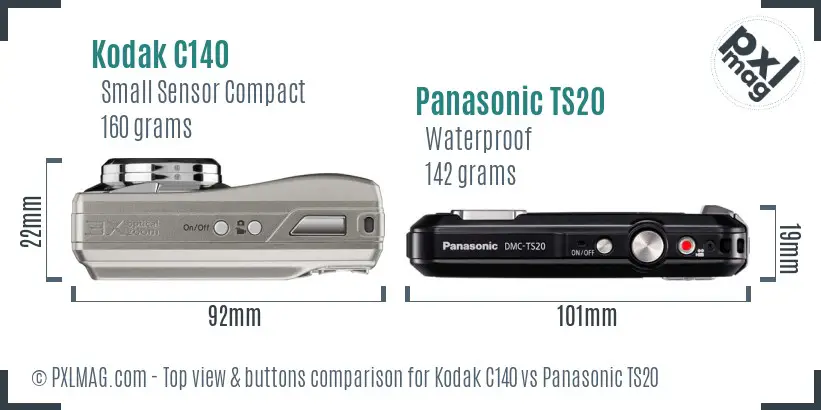Kodak C140 vs Panasonic TS20 top view buttons comparison
