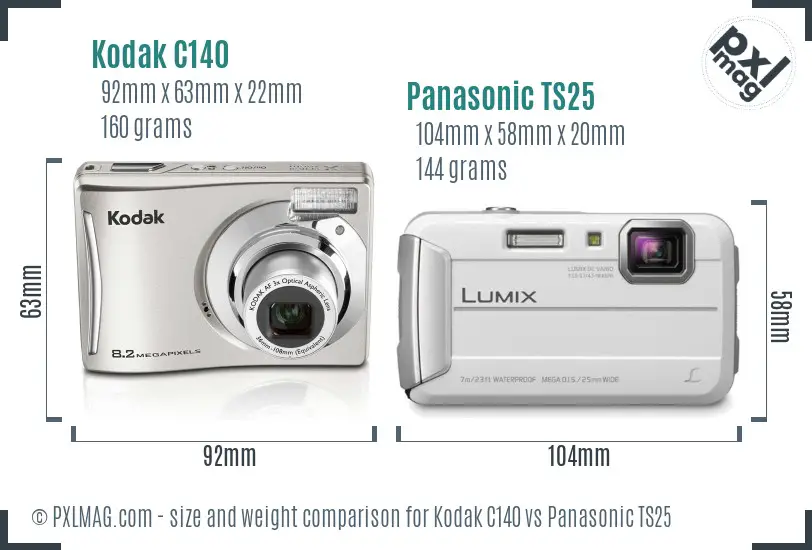 Kodak C140 vs Panasonic TS25 size comparison
