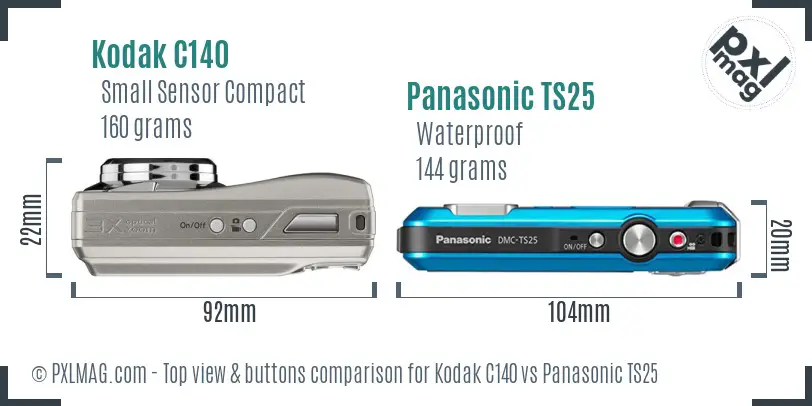 Kodak C140 vs Panasonic TS25 top view buttons comparison