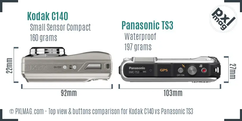 Kodak C140 vs Panasonic TS3 top view buttons comparison