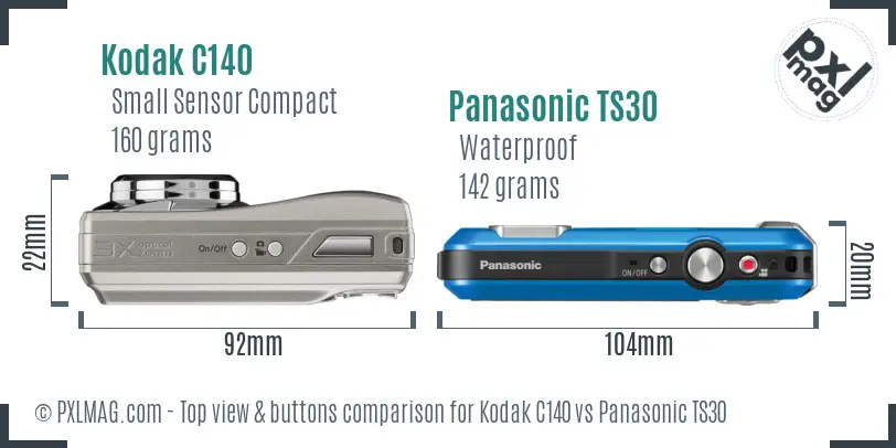 Kodak C140 vs Panasonic TS30 top view buttons comparison