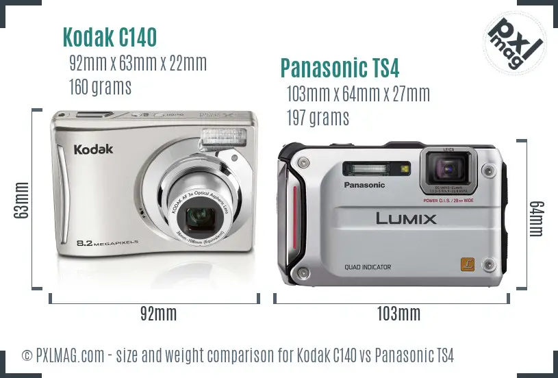 Kodak C140 vs Panasonic TS4 size comparison