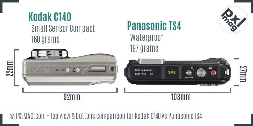 Kodak C140 vs Panasonic TS4 top view buttons comparison