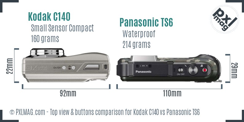 Kodak C140 vs Panasonic TS6 top view buttons comparison