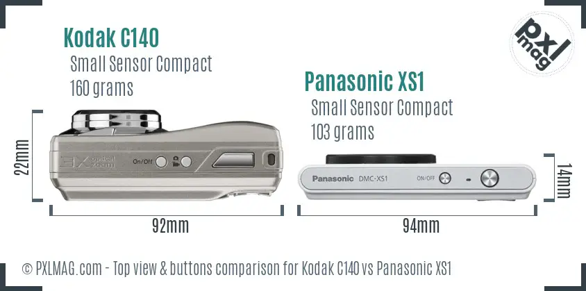 Kodak C140 vs Panasonic XS1 top view buttons comparison