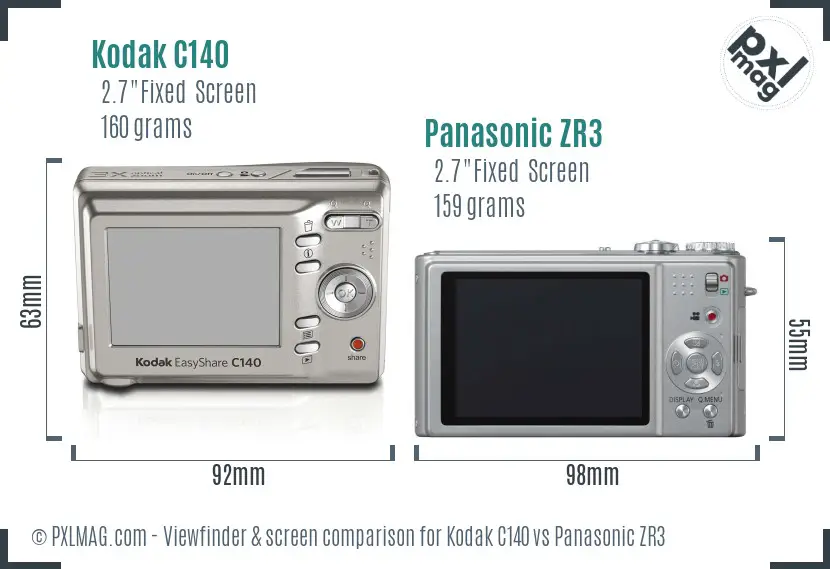 Kodak C140 vs Panasonic ZR3 Screen and Viewfinder comparison