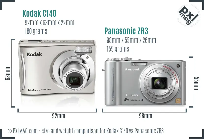 Kodak C140 vs Panasonic ZR3 size comparison