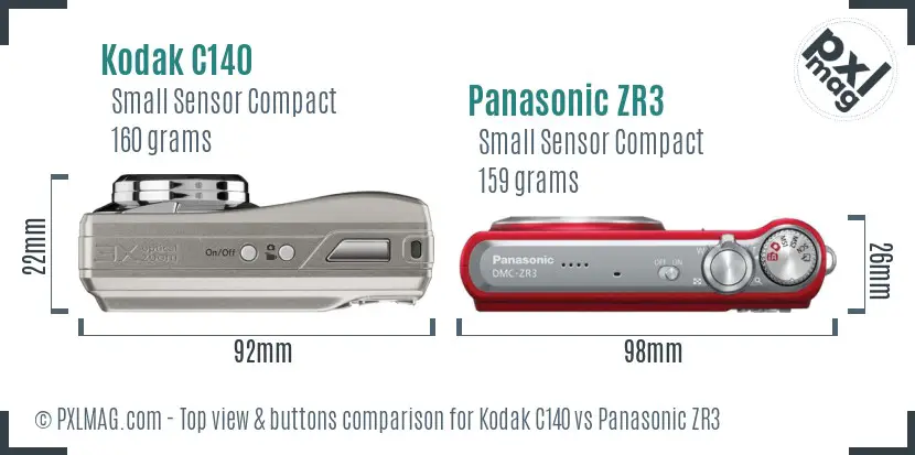 Kodak C140 vs Panasonic ZR3 top view buttons comparison
