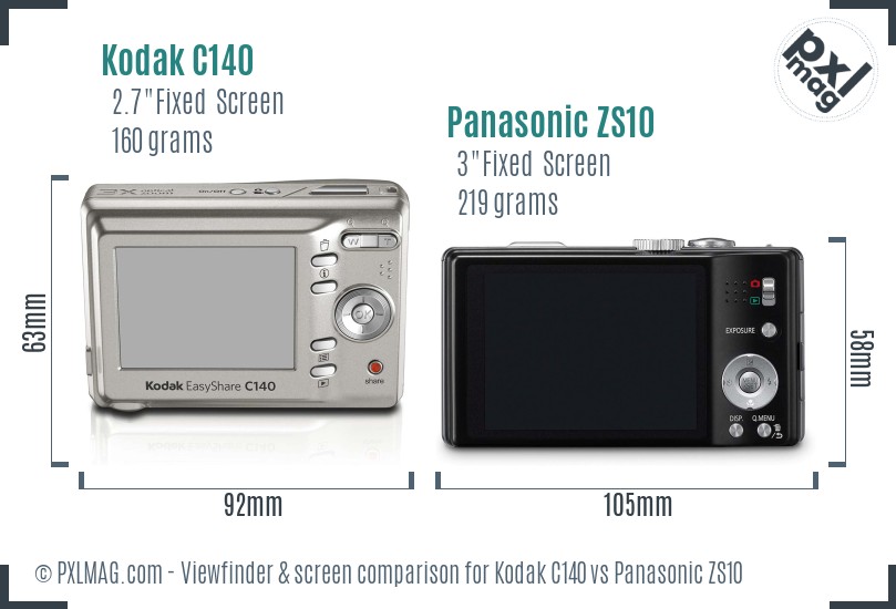 Kodak C140 vs Panasonic ZS10 Screen and Viewfinder comparison