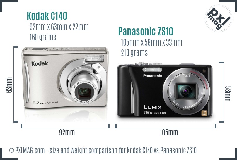 Kodak C140 vs Panasonic ZS10 size comparison Kodak C140 vs Panasonic ZS10 size comparison