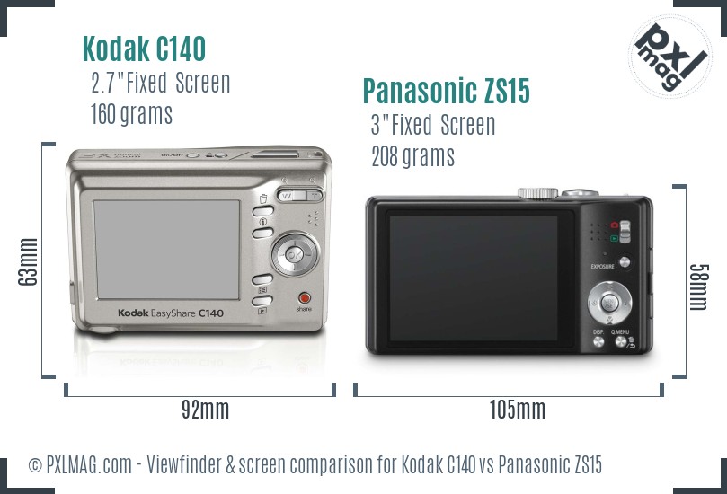 Kodak C140 vs Panasonic ZS15 Screen and Viewfinder comparison