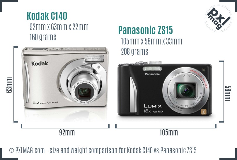 Kodak C140 vs Panasonic ZS15 size comparison Kodak C140 vs Panasonic ZS15 size comparison