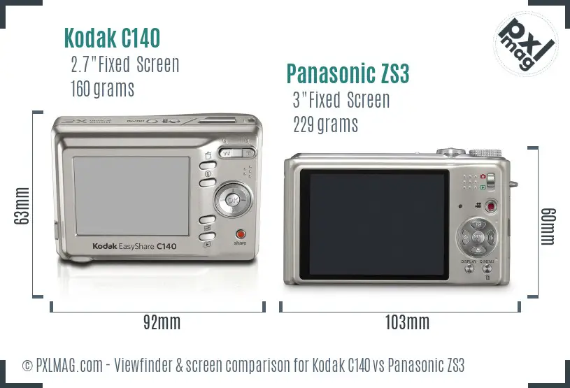 Kodak C140 vs Panasonic ZS3 Screen and Viewfinder comparison