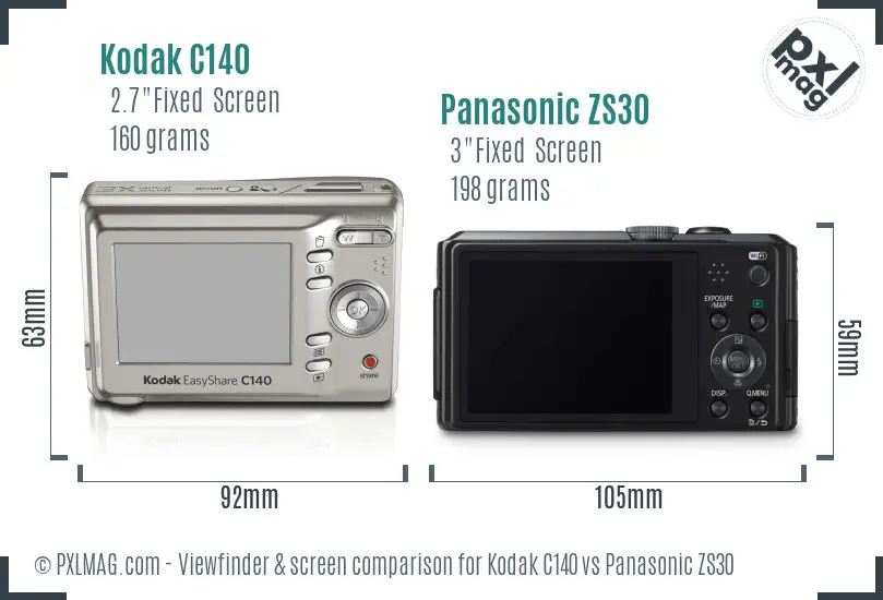 Kodak C140 vs Panasonic ZS30 Screen and Viewfinder comparison