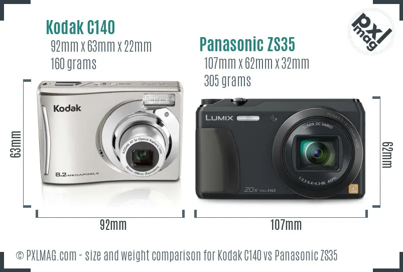Kodak C140 vs Panasonic ZS35 size comparison Kodak C140 vs Panasonic ZS35 size comparison