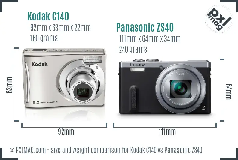 Kodak C140 vs Panasonic ZS40 size comparison Kodak C140 vs Panasonic ZS40 size comparison