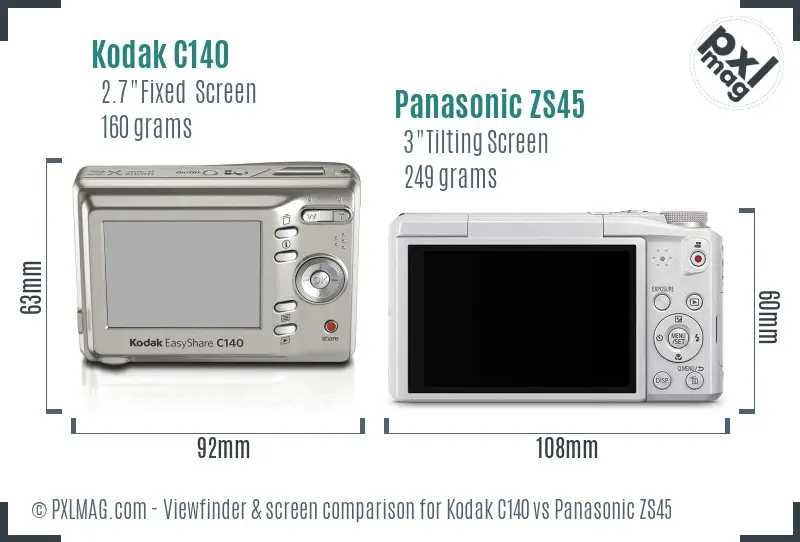Kodak C140 vs Panasonic ZS45 Screen and Viewfinder comparison