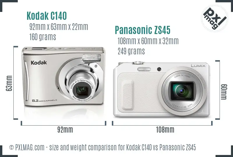 Kodak C140 vs Panasonic ZS45 size comparison