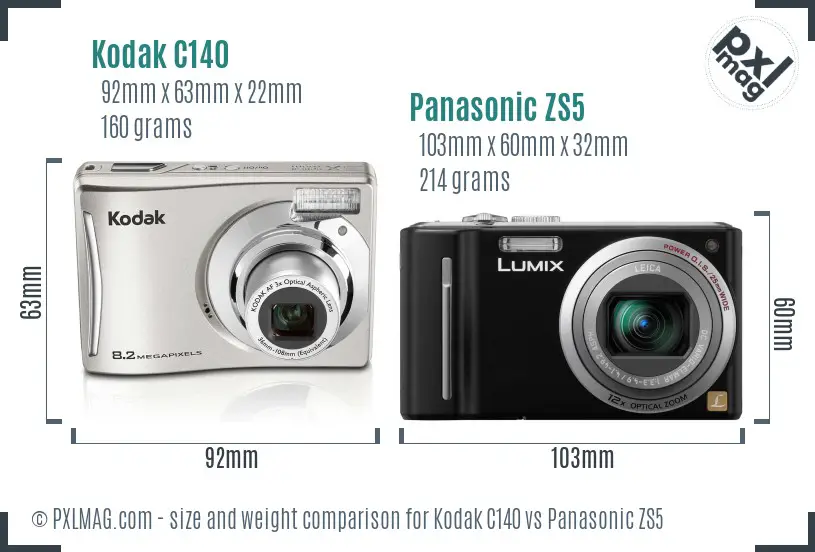 Kodak C140 vs Panasonic ZS5 size comparison