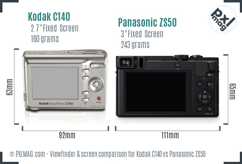 Kodak C140 vs Panasonic ZS50 Screen and Viewfinder comparison