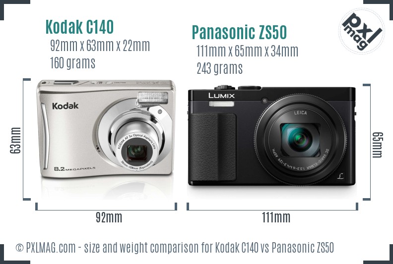 Kodak C140 vs Panasonic ZS50 size comparison Kodak C140 vs Panasonic ZS50 size comparison