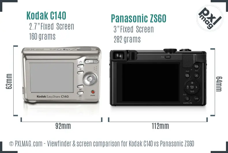 Kodak C140 vs Panasonic ZS60 Screen and Viewfinder comparison