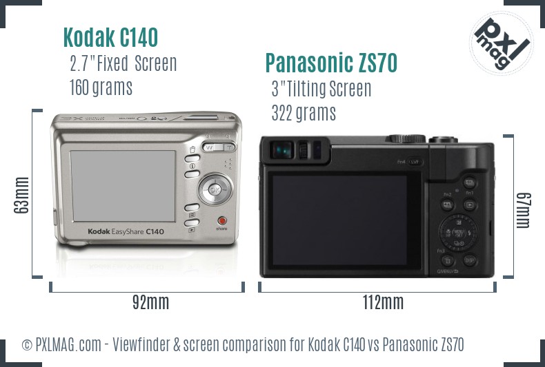 Kodak C140 vs Panasonic ZS70 Screen and Viewfinder comparison