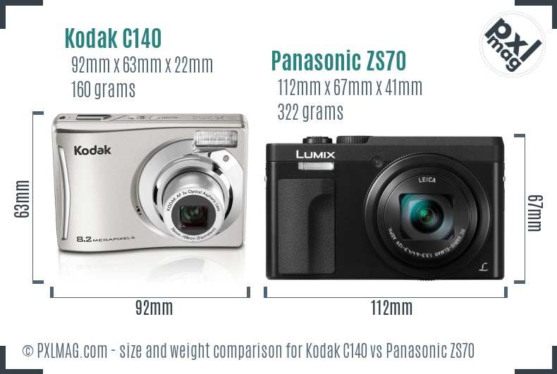 Kodak C140 vs Panasonic ZS70 size comparison