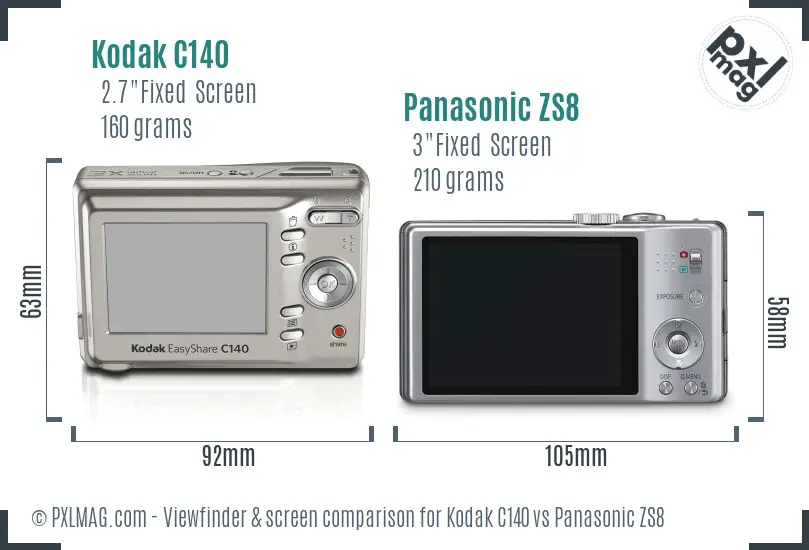 Kodak C140 vs Panasonic ZS8 Screen and Viewfinder comparison