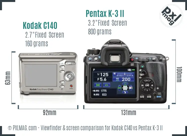 Kodak C140 vs Pentax K-3 II Screen and Viewfinder comparison