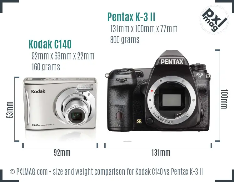 Kodak C140 vs Pentax K-3 II size comparison