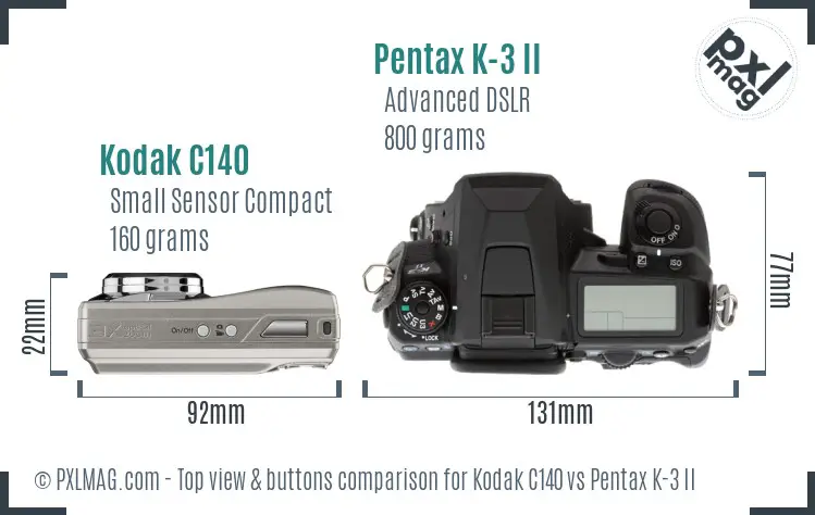 Kodak C140 vs Pentax K-3 II top view buttons comparison